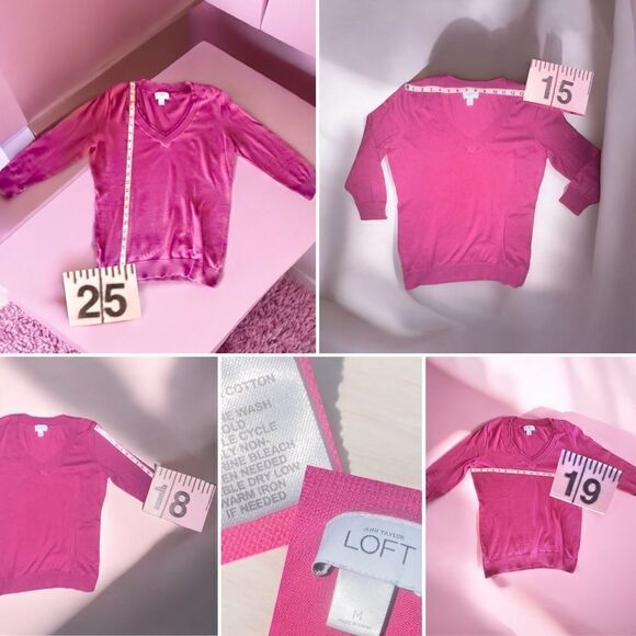 LOFT  l Pink/Lt Blue V-neck Top  l M l VGUC - Picture 4 of 8